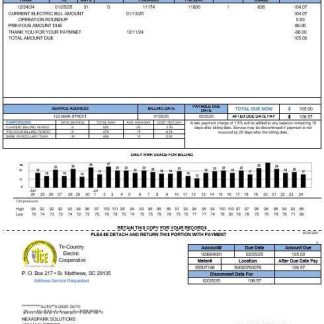 USA Tri County Electric Cooperative business utility bill template in Word and PDF formats download template file