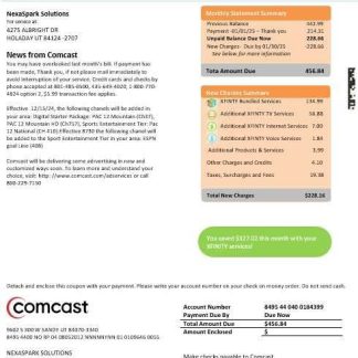 USA Utah Comcast business utility bill template in Word and PDF formats, version 2 download template file