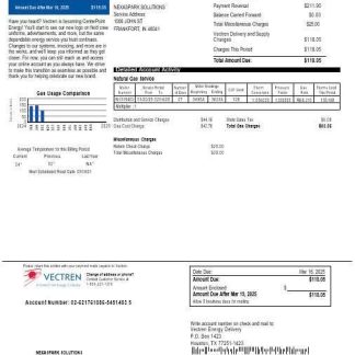 USA Vectren business utility bill download Word and PDF example download template file