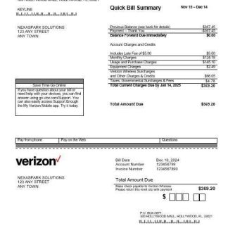 USA Verizon business utility bill template in Word and PDF formats download template file