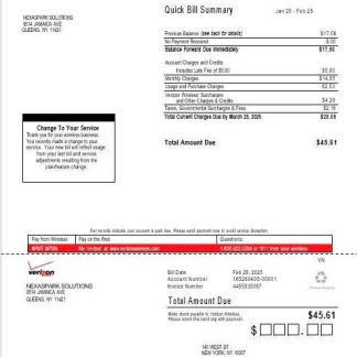 USA Verizon business utility bill Word and PDF template, version 3 download template file