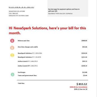 USA Verizon telecommunications business utility bill template in Word and PDF formats download template file