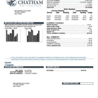 USA Village of Chatham business utility bill template in Word and PDF formats download template file