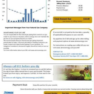 USA Virginia Atmos Energy business utility bill template in Word and PDF formats download template file