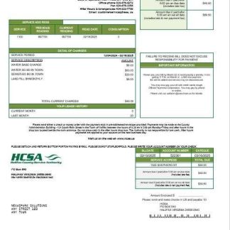 USA Virginia HCSA business utility bill template in Word and PDF formats download template file