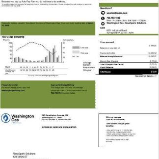 USA Washington Gas (WGL) business utility bill template in Word and PDF formats download template file