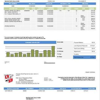 USA Wawatosa Water Utility business utility bill template in Word and PDF formats download template file