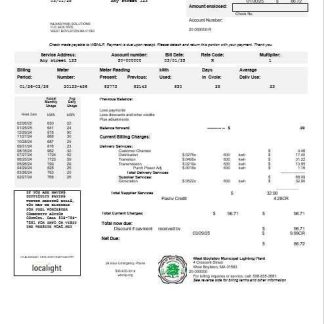 USA West Boylston business utility bill template in Word and PDF formats download template file