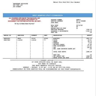USA West Memphis business utility commission utility bill Word and PDF template download template file