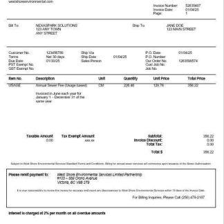 USA WEST SHORE business utility bill Word and PDF template download template file