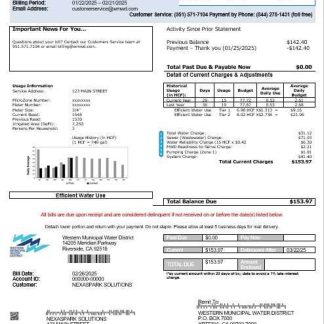 USA Western Municipal Water District business utility bill template in Word and PDF formats download template file