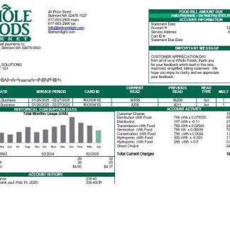 USA Whole Foods Market business utility bill template in Word and PDF formats download template file