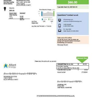 USA Wisconsin Alliant Energy electricity business utility bill template in Word and PDF formats download template file