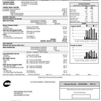 USA Wisconsin We Energies electricity business utility bill template in Word and PDF formats download template file
