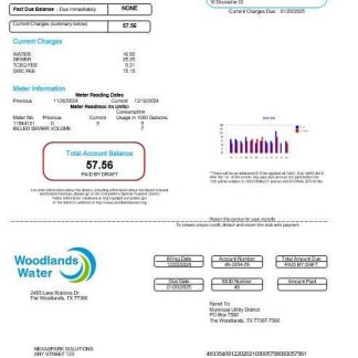 USA Woodlands water business utility bill Word and PDF template download template file