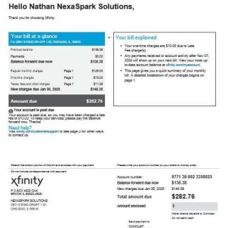 USA XFINITY business utility bill Word and PDF template download template file