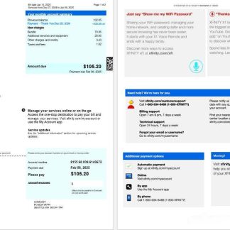 USA XFINITY business utility bill Word and PDF template, version 2 download template file