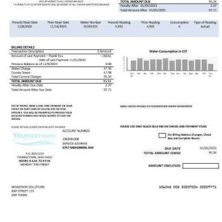 USA Youngstown Water Department business utility bill template in Word and PDF formats download template file