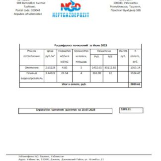 Uzbekneftegaz utility business bill, SCR download template file