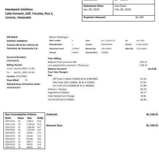 Venezuela PDVSA Gas business utility bill template in Word and PDF formats download template file