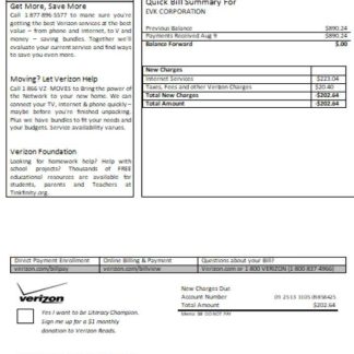 Verizon utility business bill, SCR download template file
