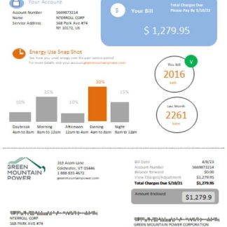 Vermont Green Mountain Power electricity utility bill SCR download template file