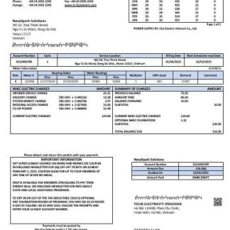 Vietnam Fuji Electric Vietnam Co. business utility bill template in Word formats download template file