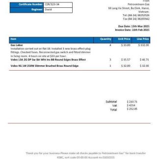 Vietnam Petrovietnam Gas business utility bill template in Word and PDF formats download template file
