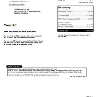 Virgin Media utility business bill SCR download template file