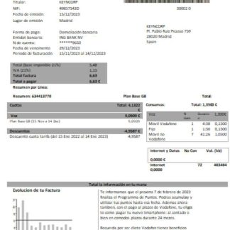 Vodafone telecommunications utility business bill, Word and PDF template SCR download template file