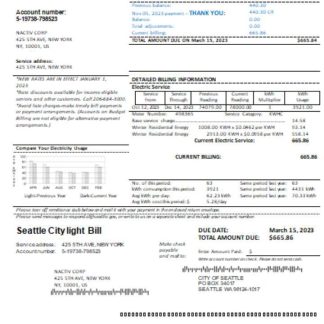 Washington Seattle City Light utility business bill, SCR download template file