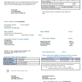 Wellsboro Electric Co utility business bill, SCR download template file