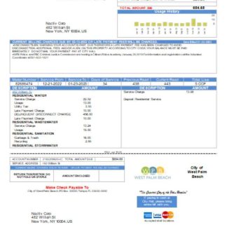 West Palm Beach Pub Utilities utility business bill SCR download template file
