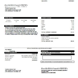 Woodfin Sanitary Water & Sewer District utility business bill, SCR download template file
