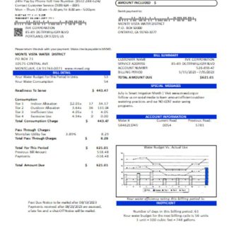 California Monte Vista Water District utility business bill, SCR download template file