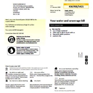 Yorkshire water utility business bill, page 1 SCR download template file