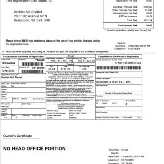 Canada Saskatchewan certificate of vehicle registration download template file