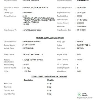India Andhra Pradesh state vehicle registration certificate download template file