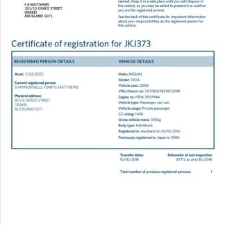 New Zealand vehicle registration certificate download template file