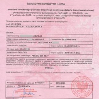 Poland drivers certificate download template file