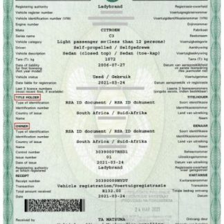 South Africa motor vehicle registration certificate download template file