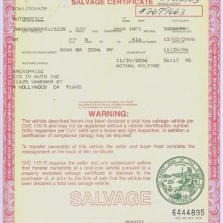 USA California salvage certificate download template file