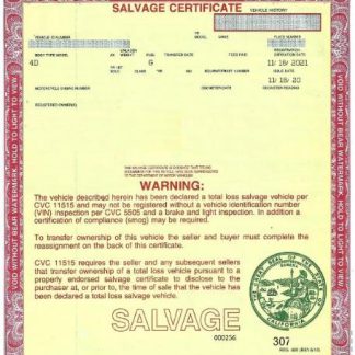USA California salvage certificate of a vehicle download template file