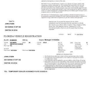 USA Florida vehicle registration template in Word and PDF formats download template file