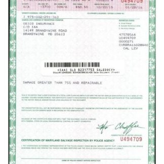 USA Maryland certificate of salvage download template file
