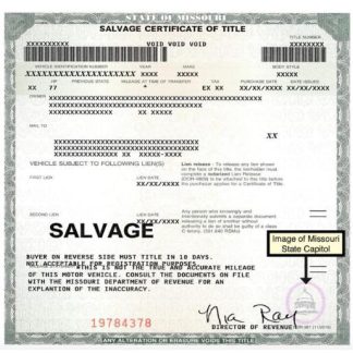 USA Missouri salvage certificate of title download template file