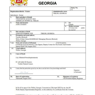 Georgia vital record death certificate Word and PDF download template file