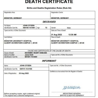 Germany death certificate Word and PDF template download template file