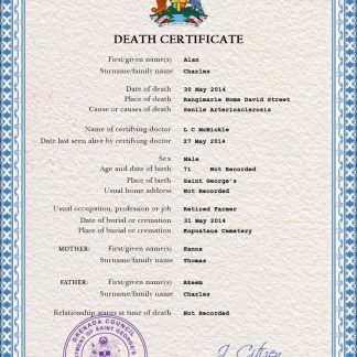Grenada death certificate PSD template download template file