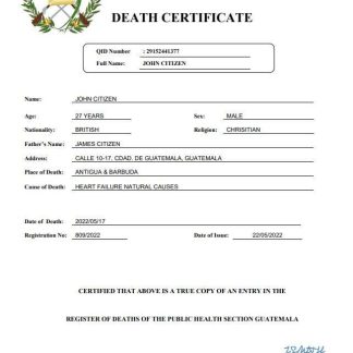 Guatemala death certificate Word and PDF template download template file